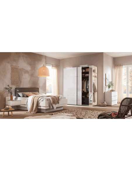 MARCATO - Lit pour couchage 140x190 avec 1 chevet, dosseret tissu