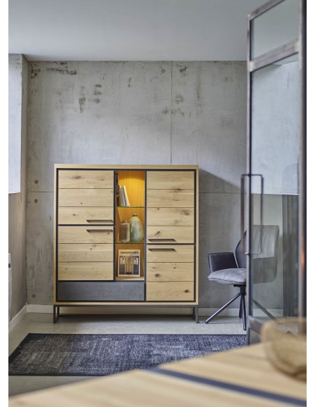 LINEA - Armoirette 4 portes bois - 1 tiroir béton - 1 niche 