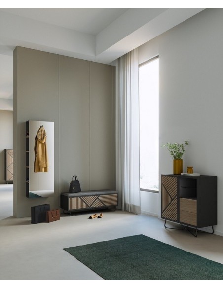 SEIDE - Meuble d'Appui 1 Porte 2 Tiroirs 1 Niche 