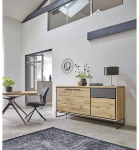 LINEA - Enfilade 160 cm portes bois et béton- 1 tiroir 