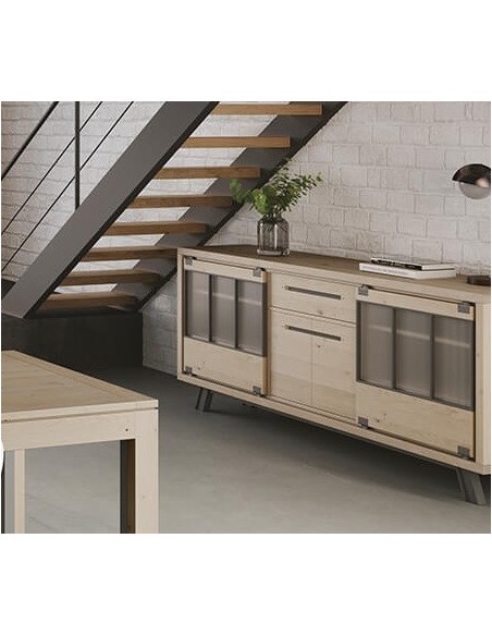 HARRY - Enfilade 220 cm 2 portes coulissantes 1 tiroir et 2 portes 