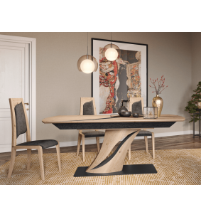 FLORE - Table de séjour pied central 2 allonges de 45 cm