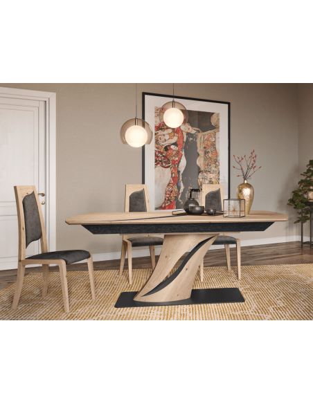 FLORE - Table de séjour pied central 2 allonges de 45 cm