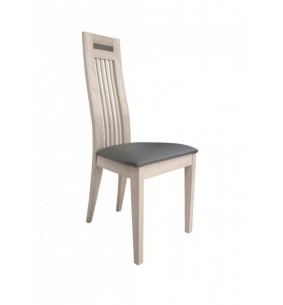 MILE - Chaise chêne dossier avec incrustation céramique assise textile enduit gris 