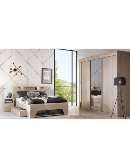 MULTY - Tête de lit niche 140 cm, avec éclairage et 2 prises 