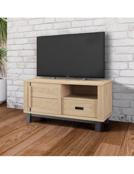 ARDEN - Meuble TV Hifi 1 porte - 1 tiroir - 1 niche Façade de tiroir bois 
