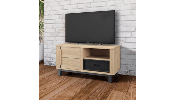 ARDEN - Meuble TV Hifi 1 porte - 1 tiroir - 1 niche Façade de tiroir bois 