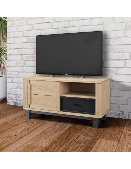 ARDEN - Meuble TV Hifi 1 porte - 1 tiroir - 1 niche Façade de tiroir bois 