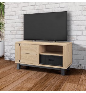 ARDEN - Meuble TV Hifi 1 porte - 1 tiroir - 1 niche Façade de tiroir avec métal perforé 