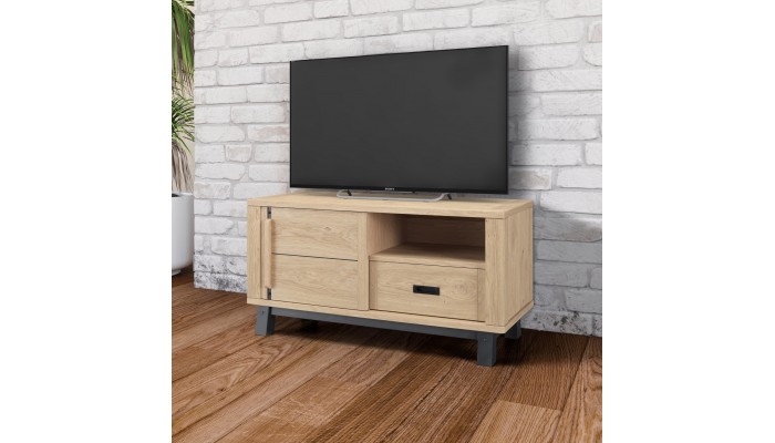 ARDEN - Meuble TV Hifi 1 porte - 1 tiroir - 1 niche Façade de tiroir avec métal perforé 