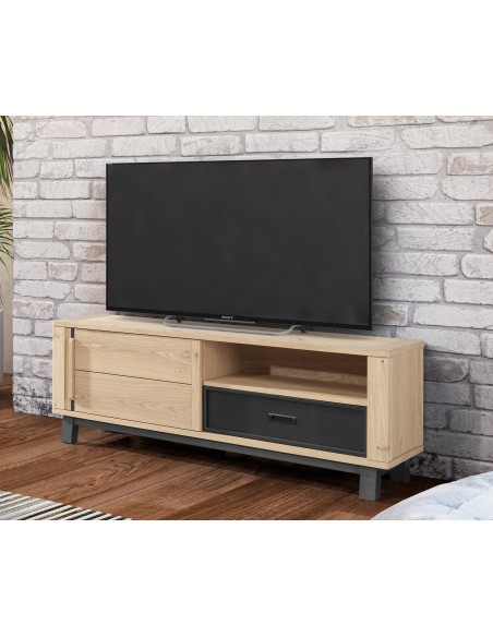 ARDEN - Meuble TV Hifi 1 porte - 1 tiroir - 1 niche Façade de tiroir avec métal perforé 