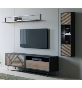 SEIDE - Meuble Tv 140 cm 2 Portes Abattants 1Niche 