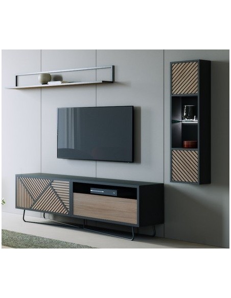 SEIDE - Meuble Tv 140 cm 2 Portes Abattants 1Niche 
