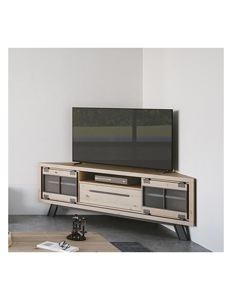 HARRY - Meuble TV coin 170 cm 2 portes coulissantes 1 tiroir 
