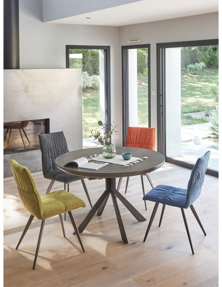 CONCEPT - Table ronde 1 allonge centrale papillon 40 cm plateau céramique