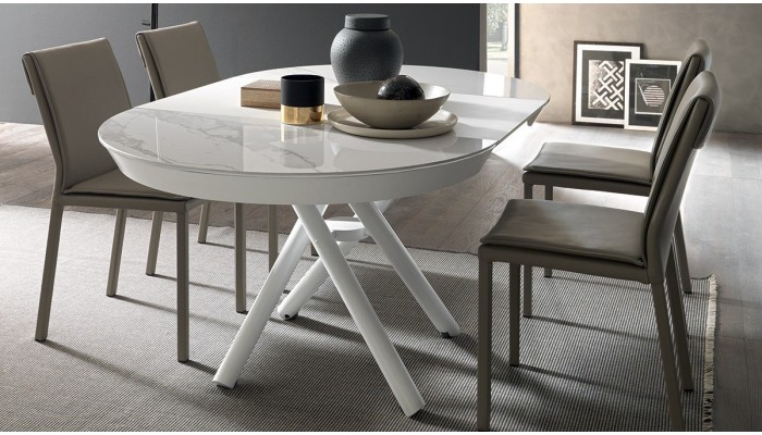 HELI - Table relevable 1 allonge de 60 cm, finition plateau céramique 