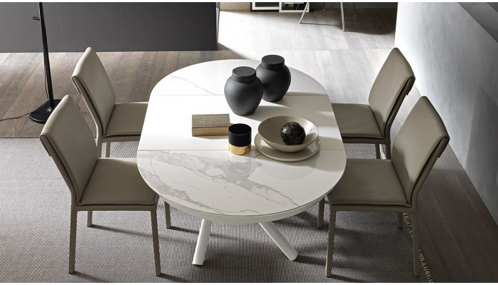 HELI - Table relevable 1 allonge de 60 cm, finition plateau céramique 