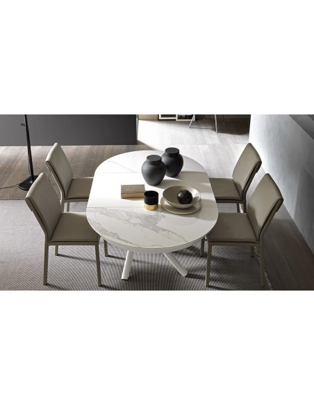 HELI - Table relevable 1 allonge de 60 cm, finition plateau céramique 