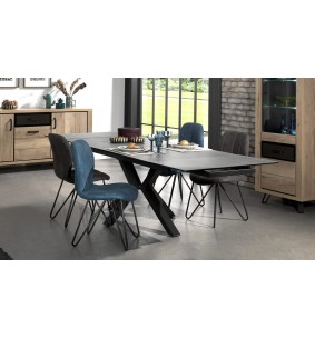 ARCHE - Table plateau céramique, 2 allonges en bout de 50 cm 