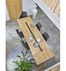 LINEA - Table repas rectangulaire insert béton 160 cm x 90 cm  2