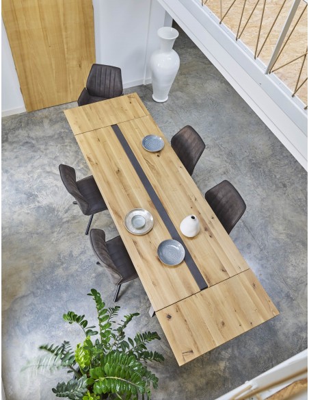 LINEA - Table repas rectangulaire insert béton 160 cm x 90 cm 