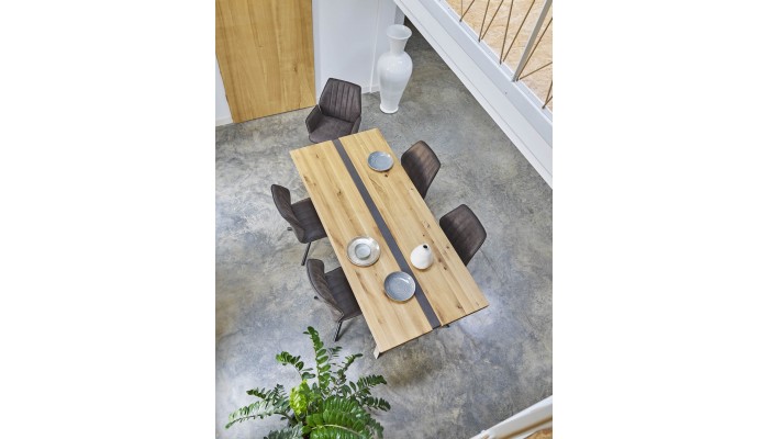 LINEA - Table repas rectangulaire insert béton 260 cm x 90 cm 