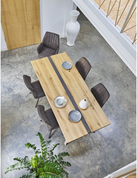 LINEA - Table repas rectangulaire insert béton 260 cm x 100  cm 