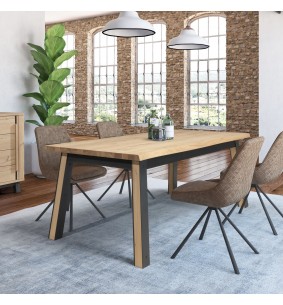 ARDEN - Table 4 pieds en 160 x 90 - Plateau droit 1 allonge centrale  papillon  de 60 cm 