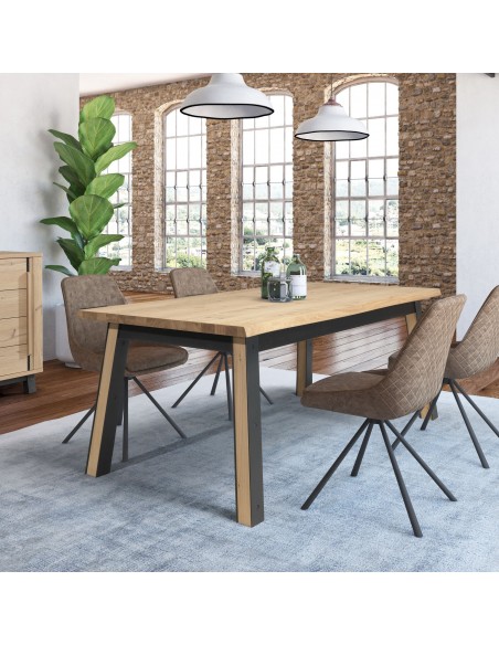 ARDEN - Table 4 pieds en 160 x 90 - Plateau droit 1 allonge centrale  papillon  de 60 cm 
