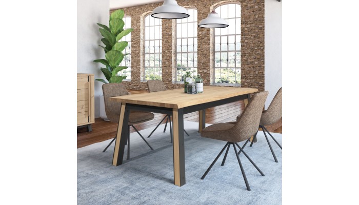 ARDEN - Table 4 pieds en 160 x 90 - Plateau droit 1 allonge centrale  papillon  de 60 cm 