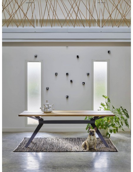 LINEA - Table repas rectangulaire insert béton 280 cm x 90 cm 