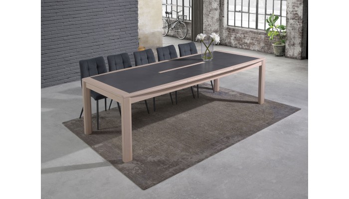 MILE - Table tonneau 160 cm x 96 cm + 2 allonges centrales papillon de 40 cm 
