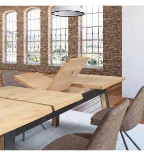 ARDEN - Table 4 pieds en 190 x 100 - Plateau droit 2 allonges centrales  papillon  de 45 cm 