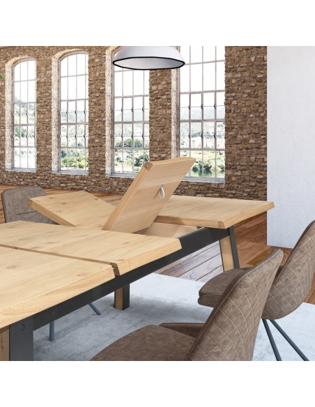 ARDEN - Table 4 pieds en 190 x 100 - Plateau droit 2 allonges centrales  papillon  de 45 cm 