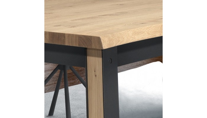ARDEN - Table 4 pieds en 190 x 100 - Plateau droit 2 allonges centrales  papillon  de 45 cm 