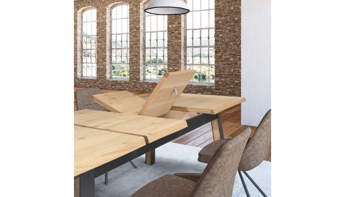 ARDEN - Table 4 pieds en 190 x 100 - Plateau droit 2 allonges centrales  papillon  de 45 cm 