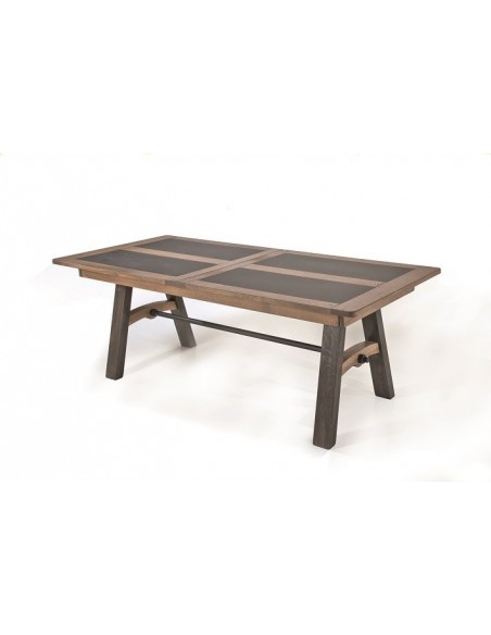 BRONZE - Table pieds en bois + 1 allonge portefeuille de 60 cm 