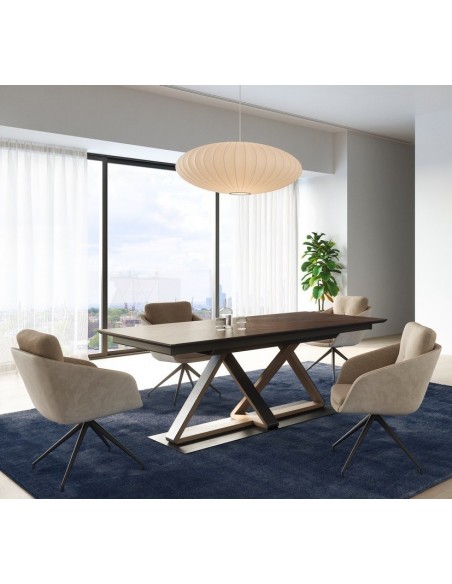 SEIDE - Table Pied Central Avec 2 Allonges en Bout De 50 cm 