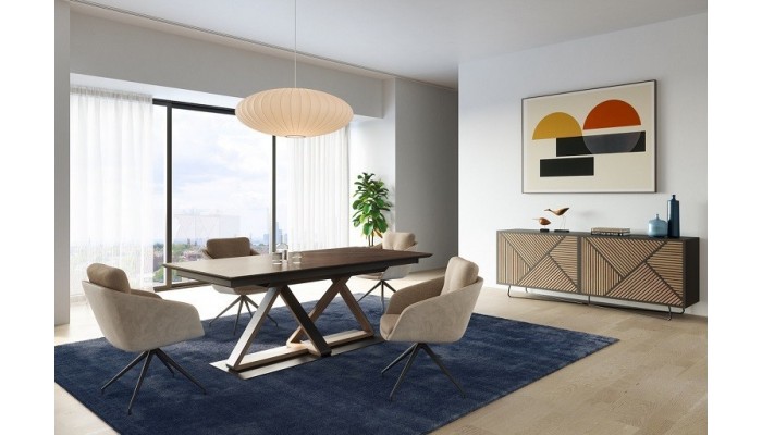 SEIDE - Table Pied Central Avec 2 Allonges en Bout De 50 cm 