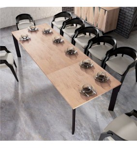 CUTTING - Table de repas pied central avec 2 allonges de 45 cm en bout 