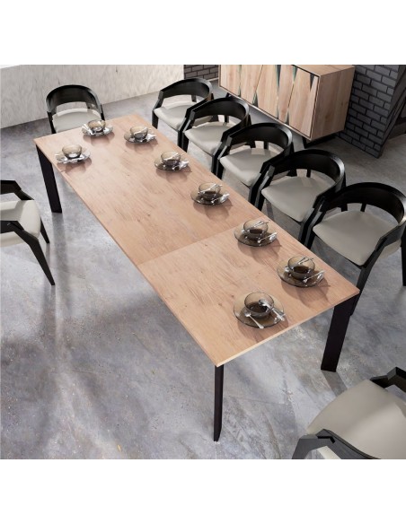 CUTTING - Table de repas pied central avec 2 allonges de 45 cm en bout 