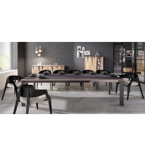 CUTTING - Table de repas pied central avec 2 allonges de 45 cm en bout  2