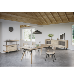 JAMES - Table 4 pieds métal 2 allonges de 45 cm 
