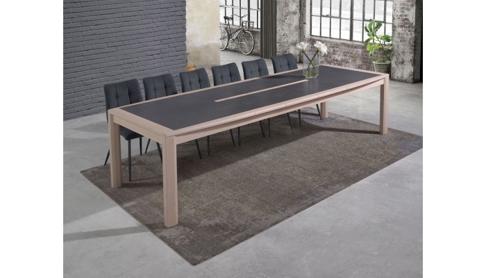 MILE - Table tonneau 180 cm x 106 cm + 3 allonges centrales papillon de 45 cm 