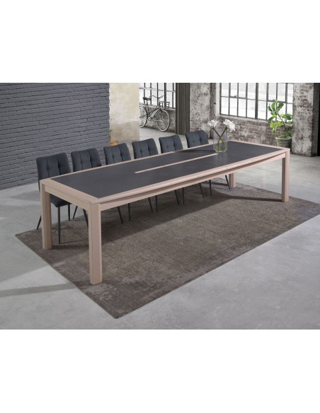 MILE - Table tonneau 180 cm x 106 cm + 3 allonges centrales papillon de 45 cm 
