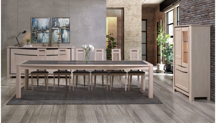 MILE - Table tonneau 180 cm x 106 cm + 3 allonges centrales papillon de 45 cm 