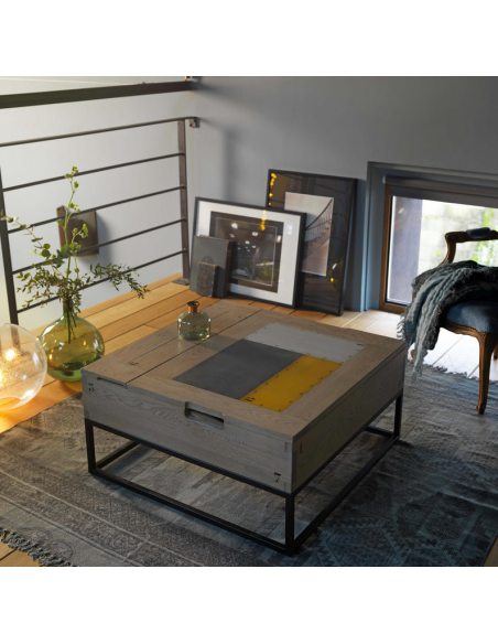 Table basse carrée relevable avec dessus métal PASTEL