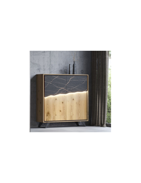 Meuble d'appuis 2 portes bois éclairage leds DAQUE