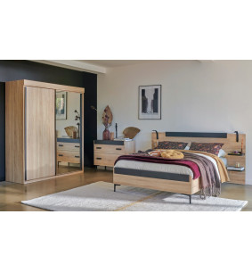 FIRST - Armoire 2 portes coulissantes miroir et bois  