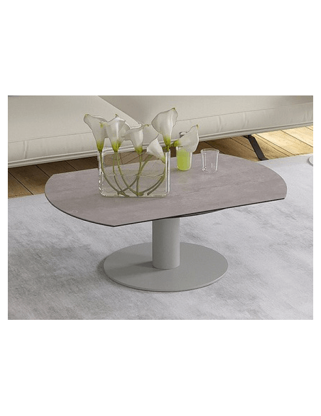 UNA - Table basse extensible plateau céramique pied acier métal laqué gris